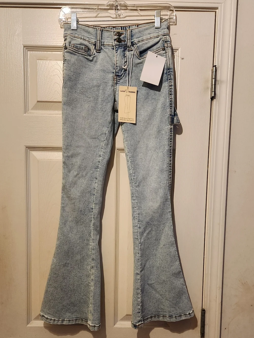 Light Blue Women's Double Button High Waist Skinny Flare With Carpenter Jeans